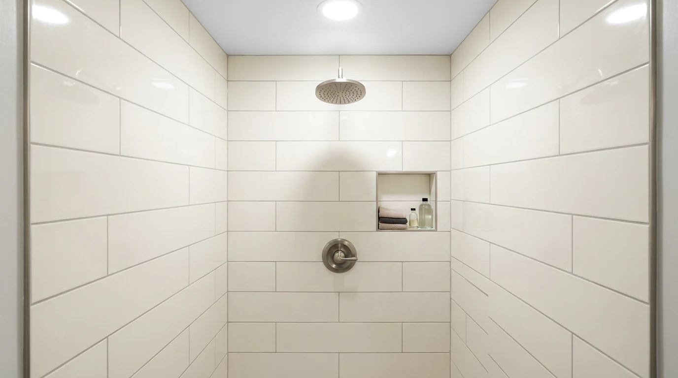 Bathroom tile surround and shower fixture detail