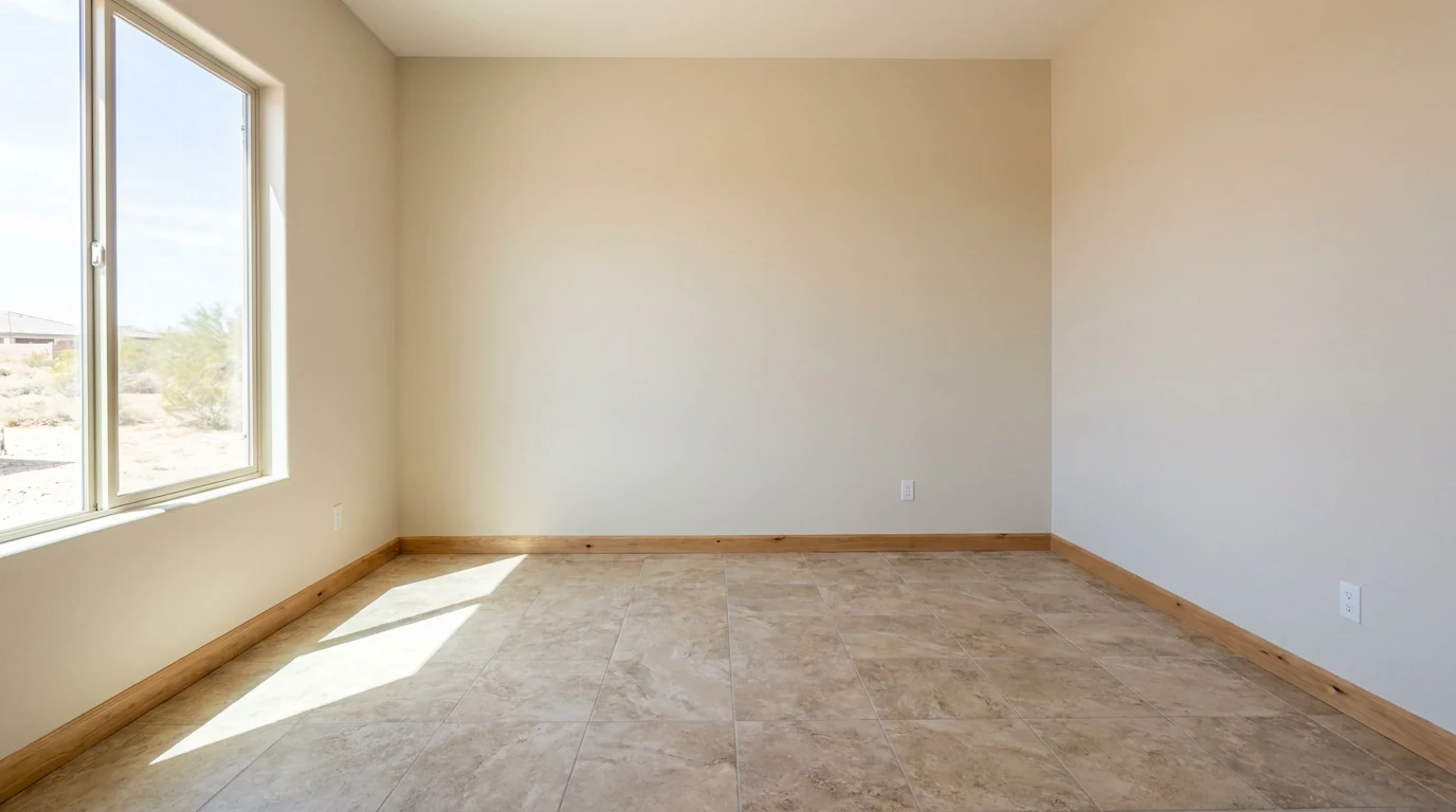 Finished interior room with flooring, trim, and painted walls